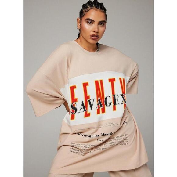 Savage X Fenty Tops - Savage X Fenty T Shirt Oversized Back Page Tee Womens XS Mauve Pink NEW